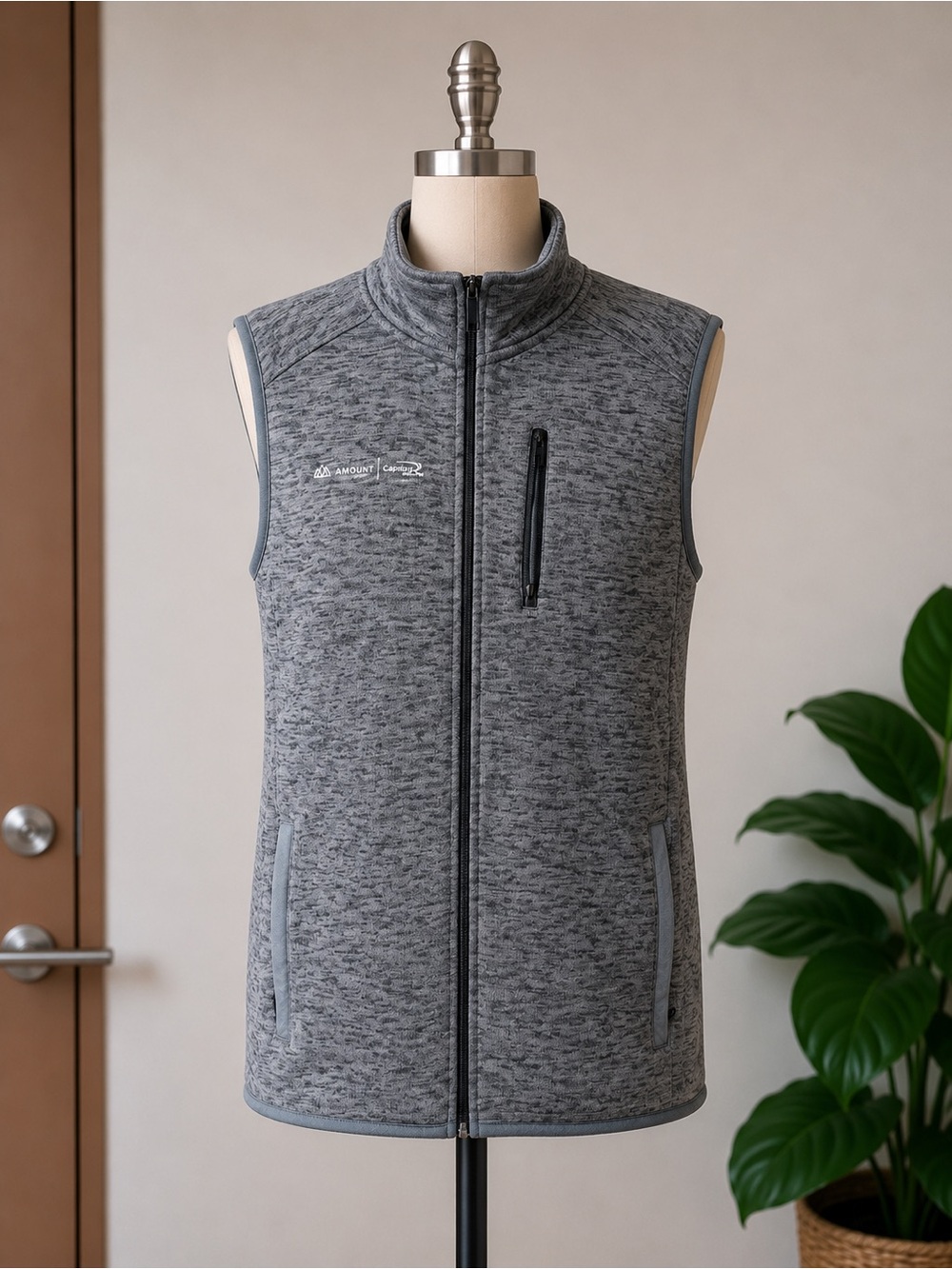 Men's Grey Heather Zip-Up Fleece Vest